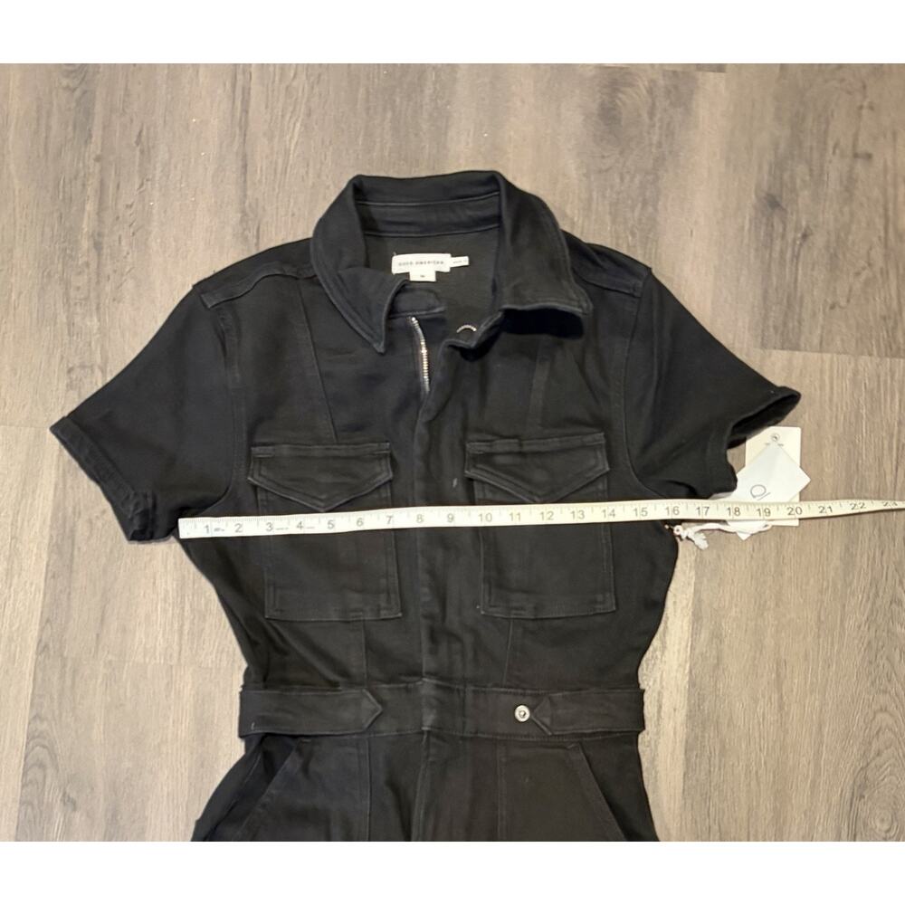 Good American Black Denim Zip-Front Collared Short Sleeve Jumpsuit M - Picture 4 of 10